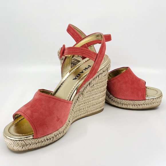 PRADA Size 39 US 9 Calzature Donna Suede Woven Espadrille Wedge Sandals Box/Dust - Picture 6 of 15
